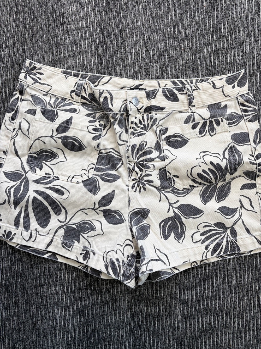 J. Crew Cream and Black Floral Denim Shorts